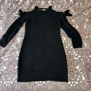 Xhilaration Black Sweater Dress Open Shoulder, long sleeve and Bow Detail